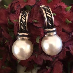 Rare Vintage Silpada Sterling Silver Pearl Drop Post Earrings P0826